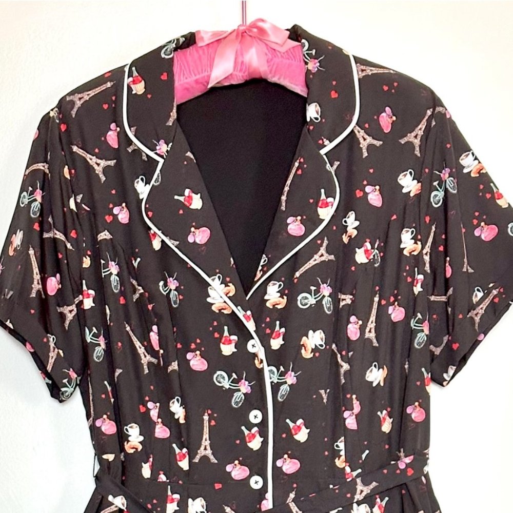 Ooh La La très adorable Paris print Dress ~ pockets ~ retro vintage - Picture 3 of 9